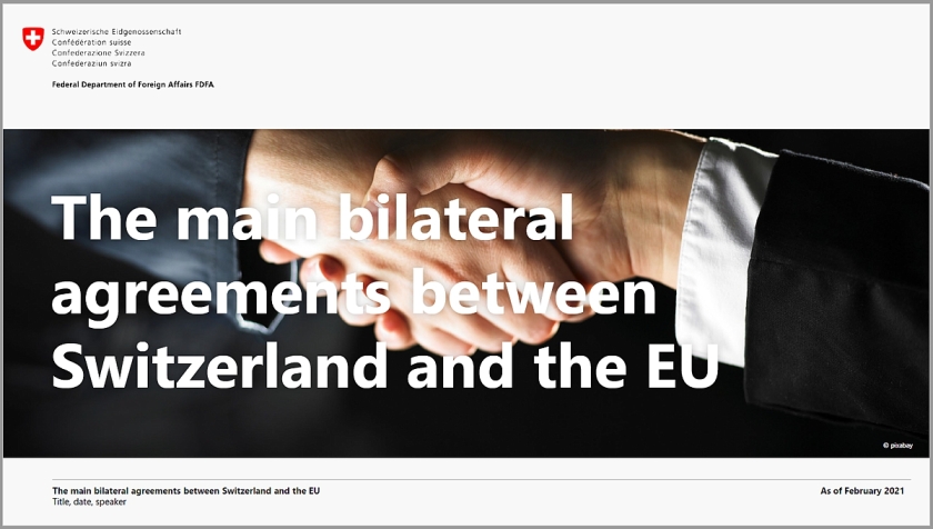 Screenshot of the title page, The main bilateral agreements between Switzerland and the EU
